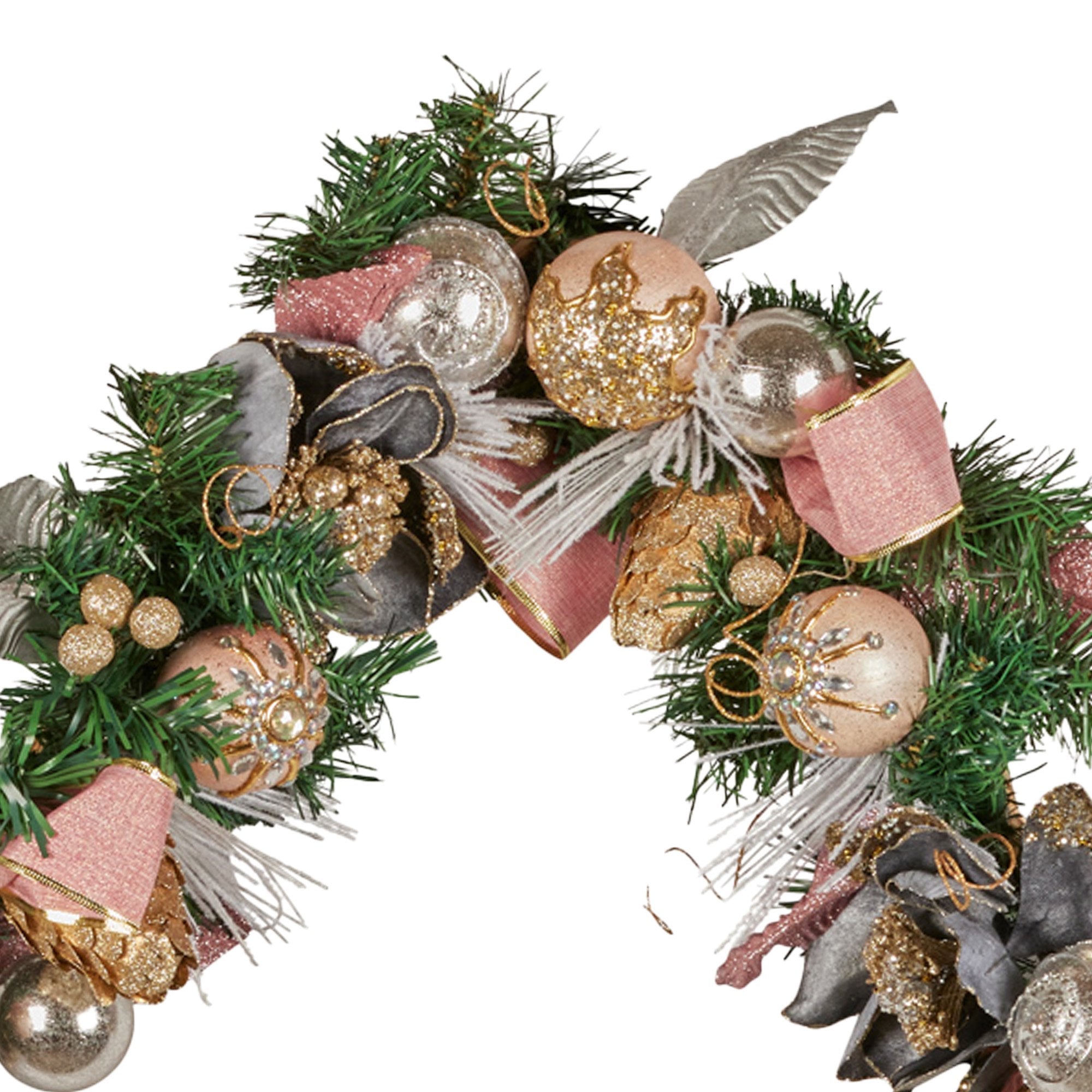 Christabelle Premium 1.8m Christmas Garland Jewelled Baubles & Berries Tree Decoration Ornament Pink Silver Gold
