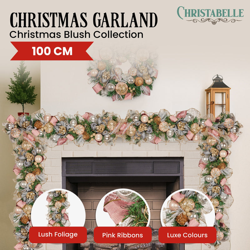 Christabelle 100cm Christmas Garland Lush Green Holiday Door Garland w/Jewelled Baubles & Berries Pre Decorated Festive