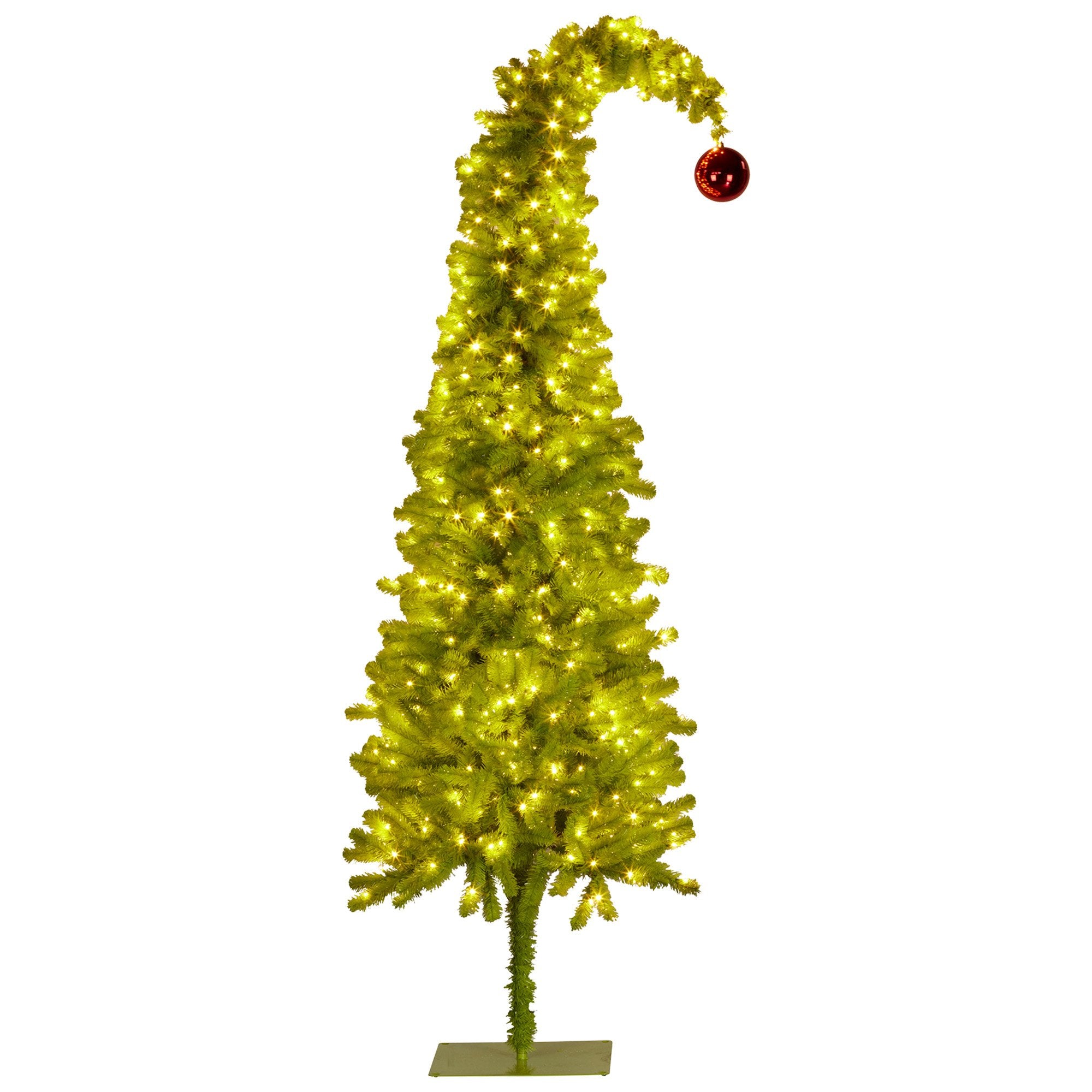 Christabelle 4ft Christmas Gremlin Tree Curved Top Red Bauble Built In Green & White LED Lights Foot Pedal Control