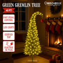 Christabelle 4ft Christmas Gremlin Tree Curved Top Red Bauble Built In Green & White LED Lights Foot Pedal Control