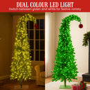 Christabelle 7.5ft Christmas Gremlin Tree Curved Top Red Bauble Built-in Green White LED Lights Control Base & Cord