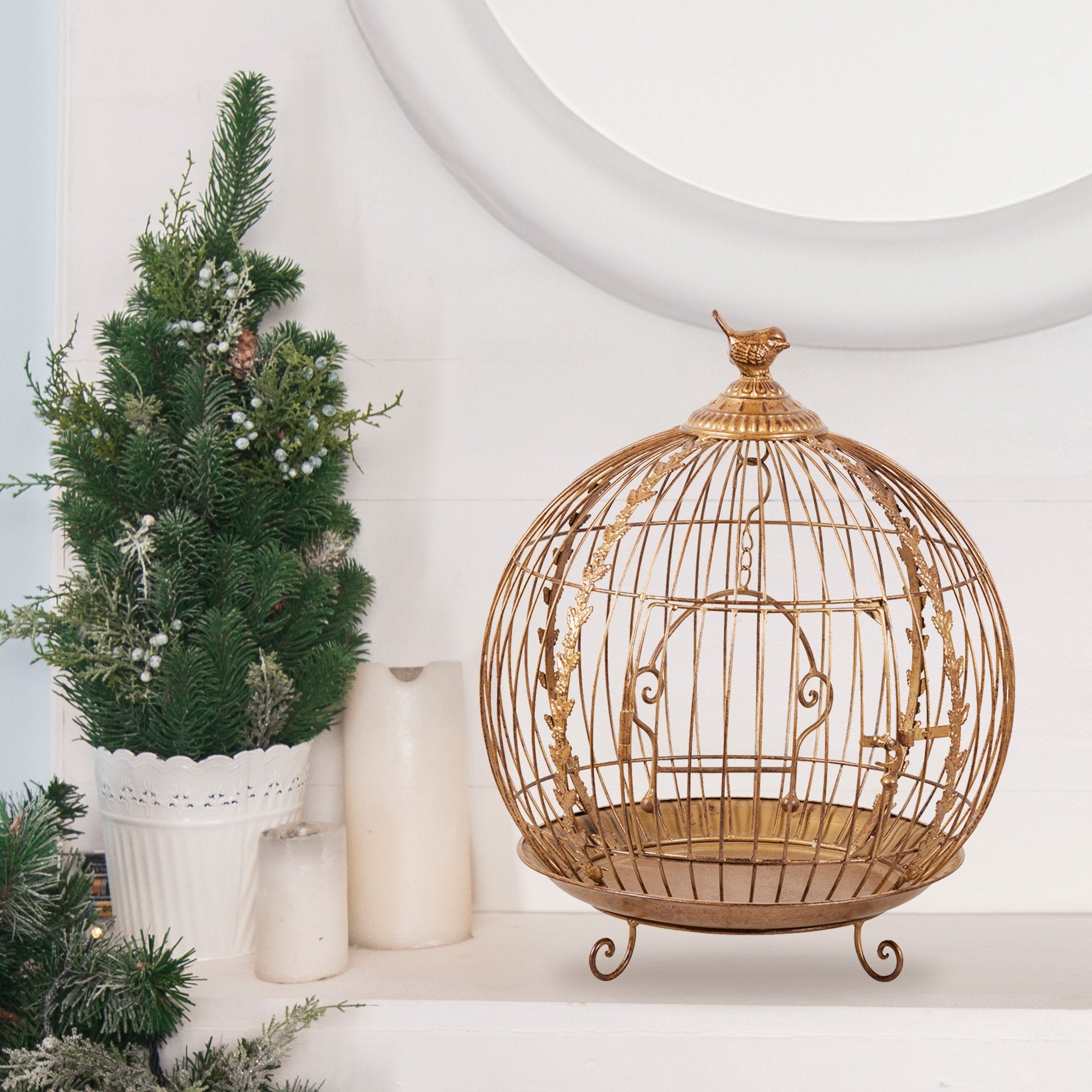 Christabelle Antique Gold Metal Art Iron Wrought Material Bird Cage Display Christmas Decor