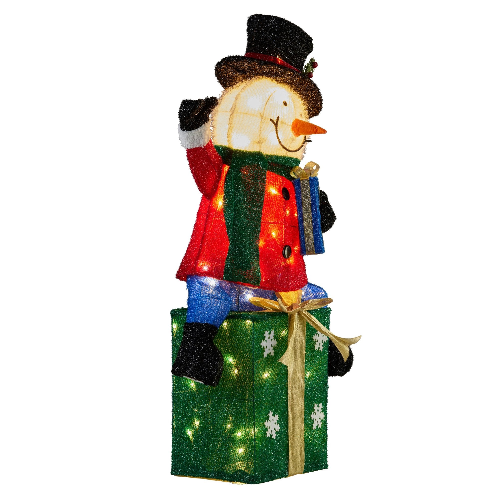 Christabelle 85cm Christmas Snowman On Presents Display with Lights