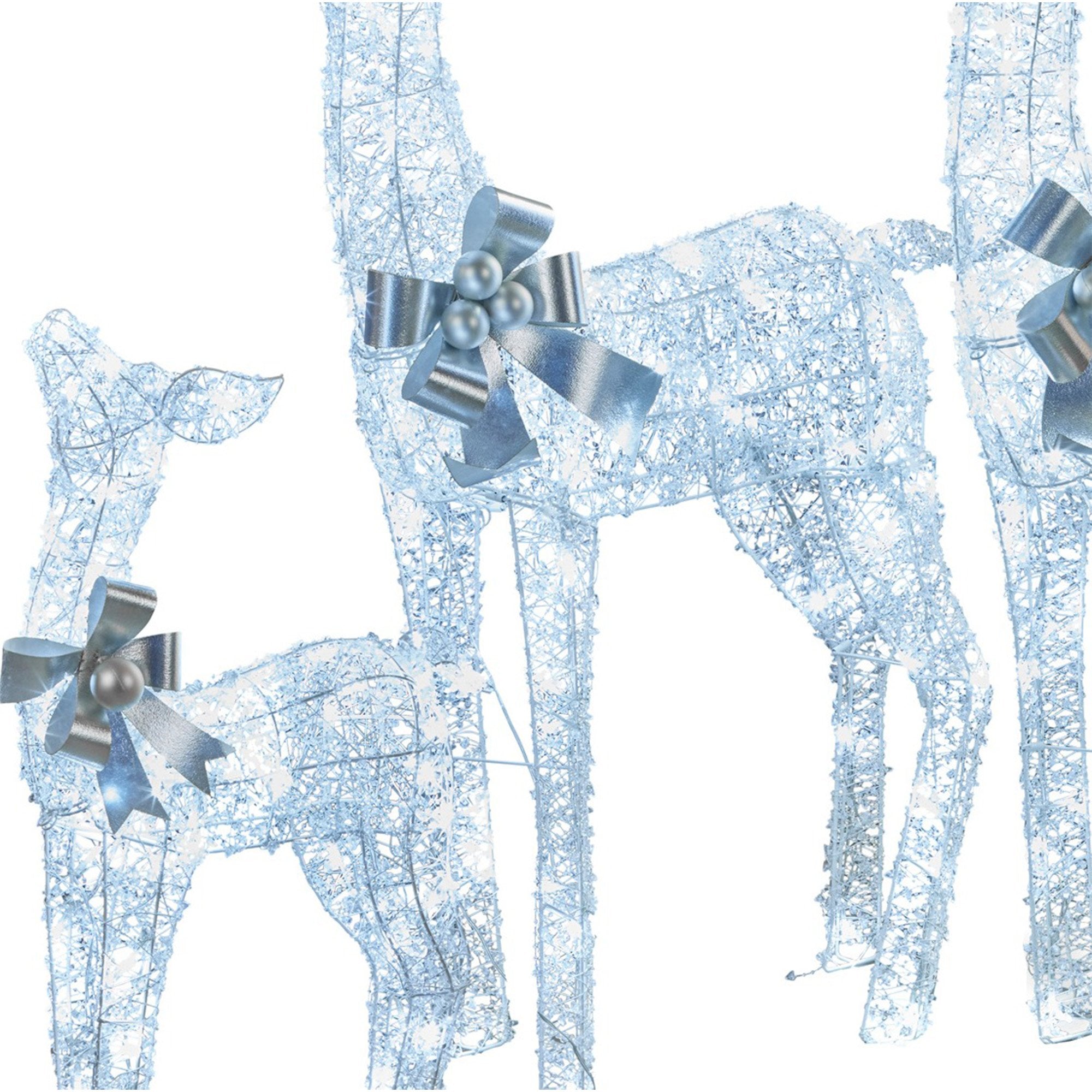 Christabelle Christmas Reindeer Display Set 3 Indoor & Outdoor Decorations Acrylic Beads Cool White LED Lights Silver