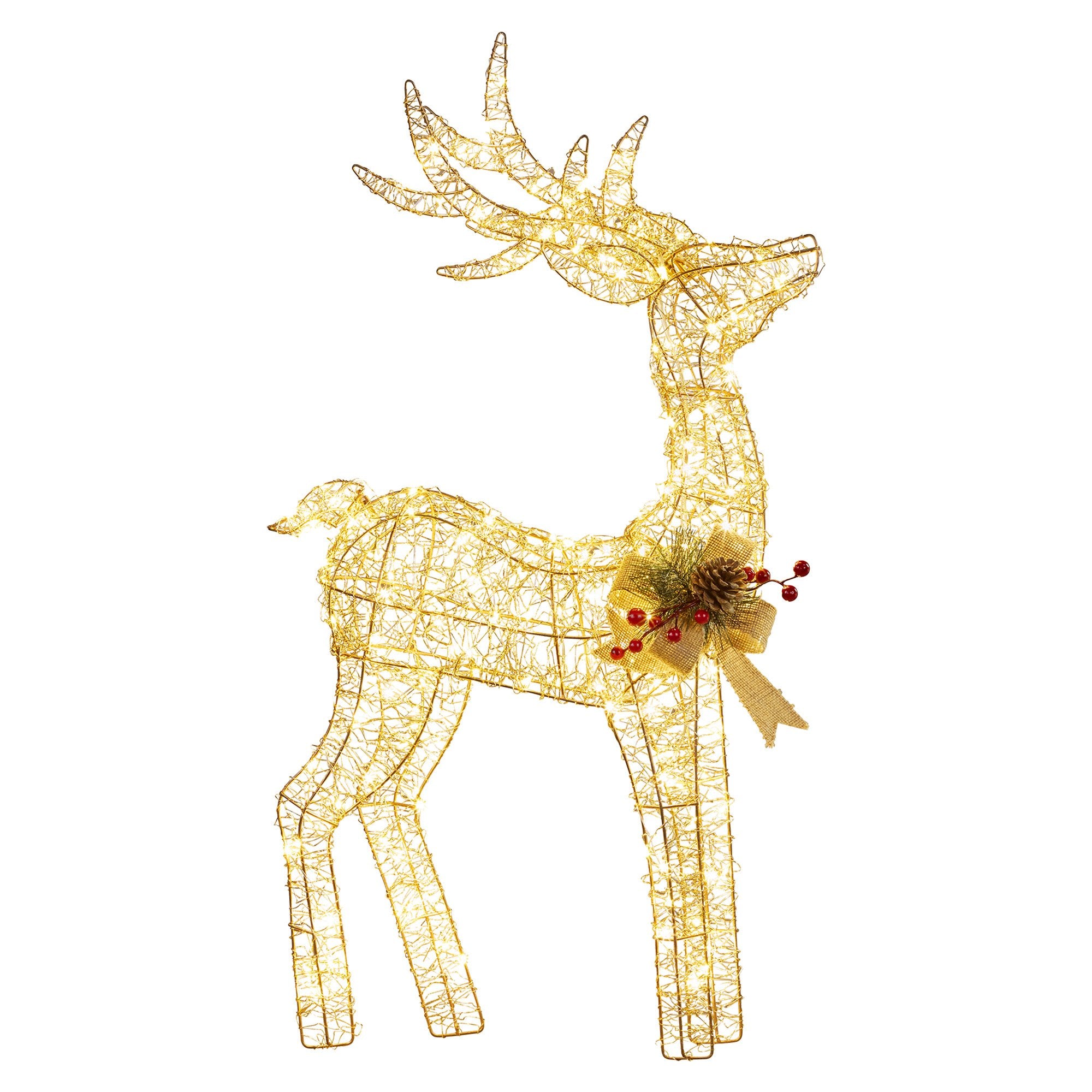 Christabelle Light Up Christmas Reindeer Display Indoor & Outdoor Decoration Warm White LED Lights Gold Bow Wire Frame