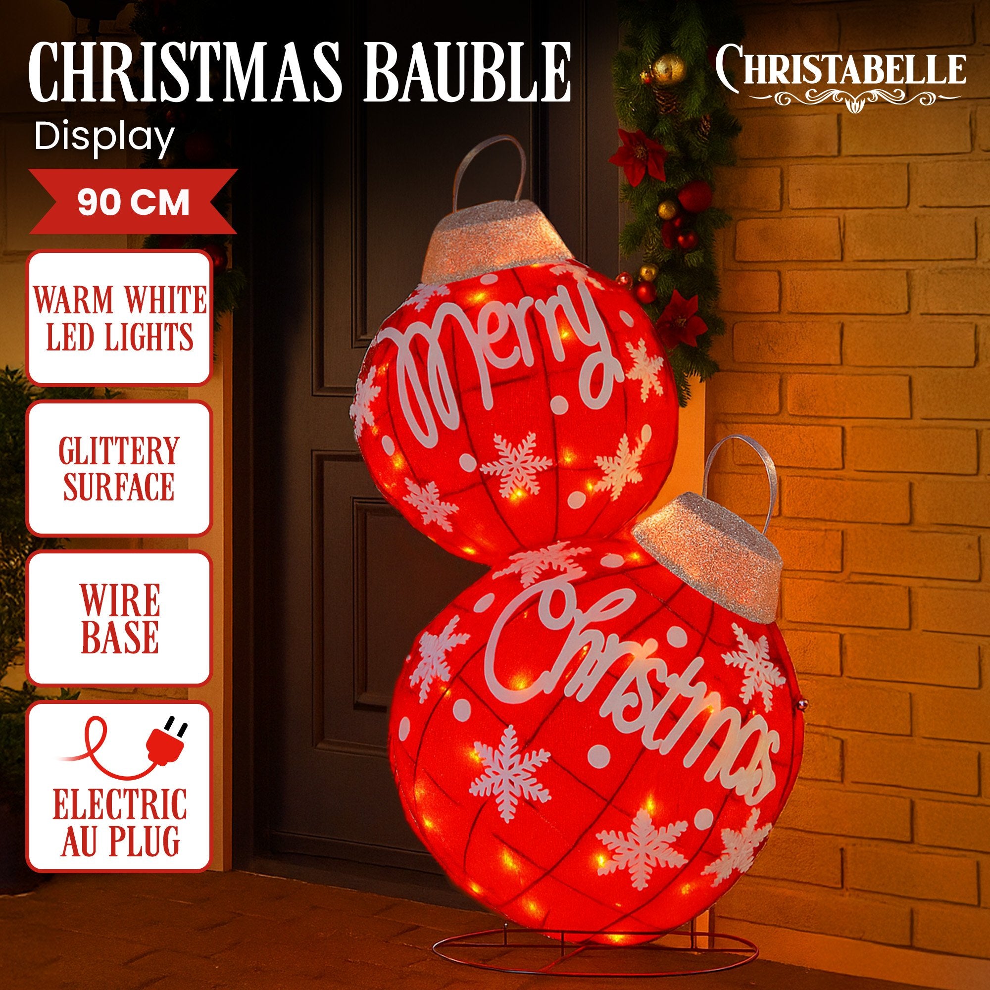 Christabelle Oversized Christmas Bauble Display Warm White Led Lights Glitter