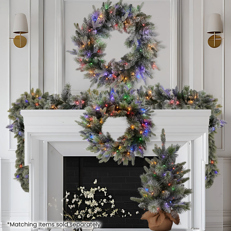 National Tree Company 61cm Pre-Lit Snowy Stamford Spruce Battery-Operated Mini Christmas Tree Multi-Functional LED Timer