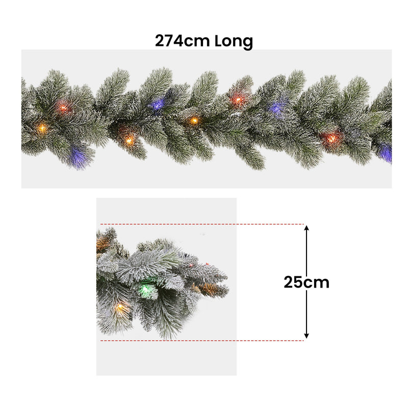 National Tree Company 274cm Pre Lit Snowy Stamford Spruce Battery Operated Christmas Garland w/LED Lights & Timer