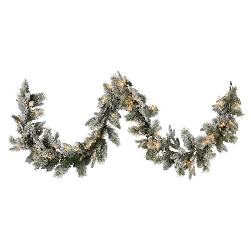 National Tree Company 274cm Pre Lit Snowy Stamford Spruce Battery Operated Christmas Garland w/LED Lights & Timer