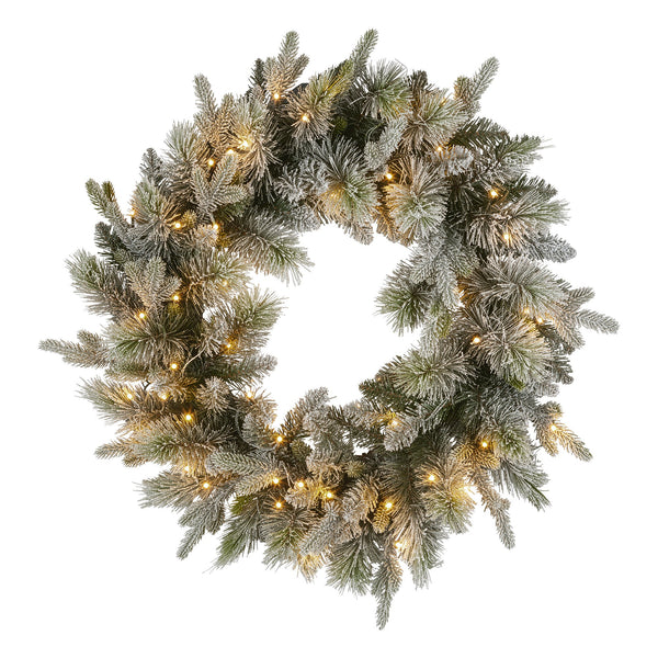 National Tree Company 76cm Pre Lit Snowy Stamford Spruce Battery Operated Christmas Wreath w/LED Lights & Timer