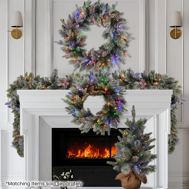 National Tree Company 76cm Pre Lit Snowy Stamford Spruce Battery Operated Christmas Wreath w/LED Lights & Timer