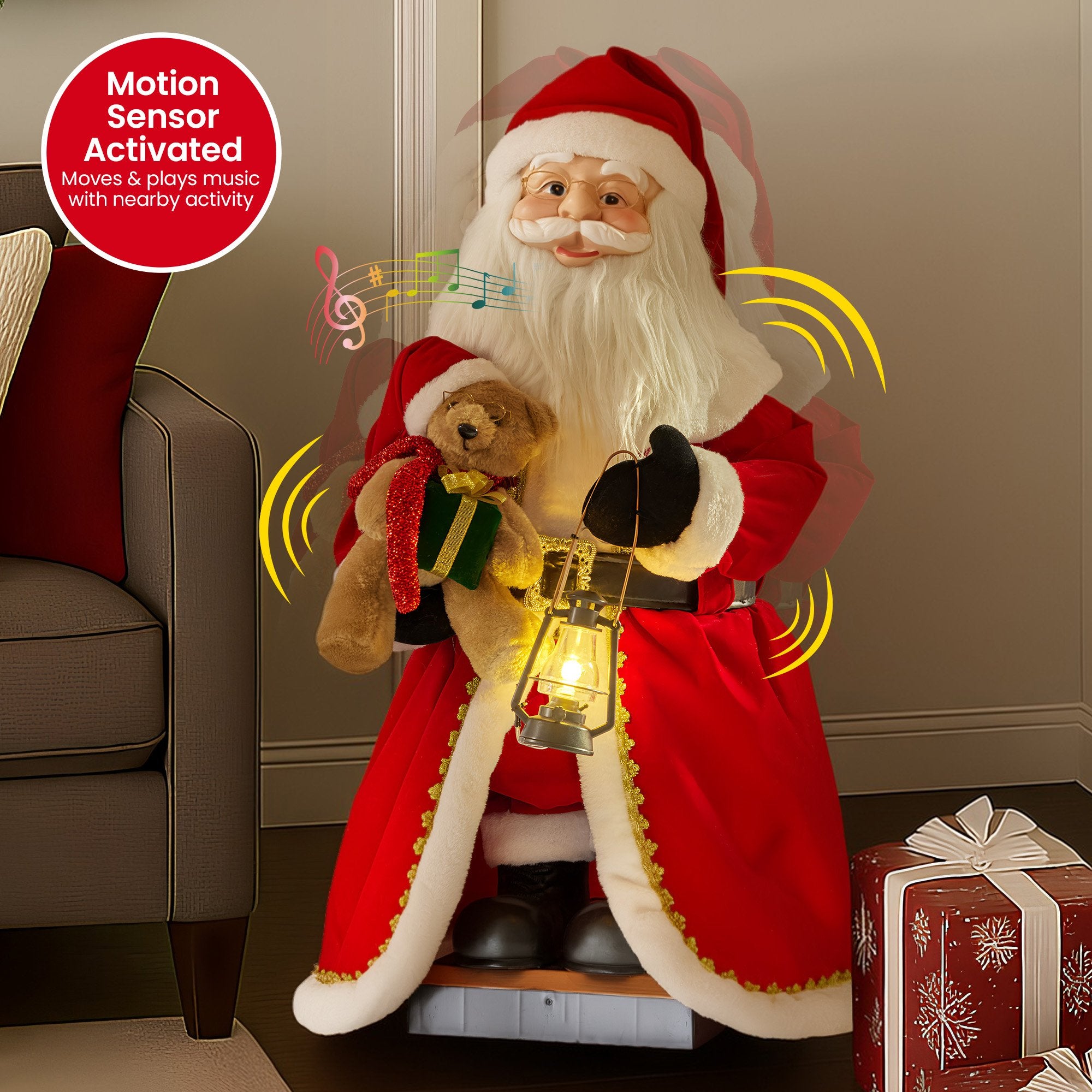 Christabelle 1.1m Musical Led Animated Christmas Santa Claus Lantern Decoration