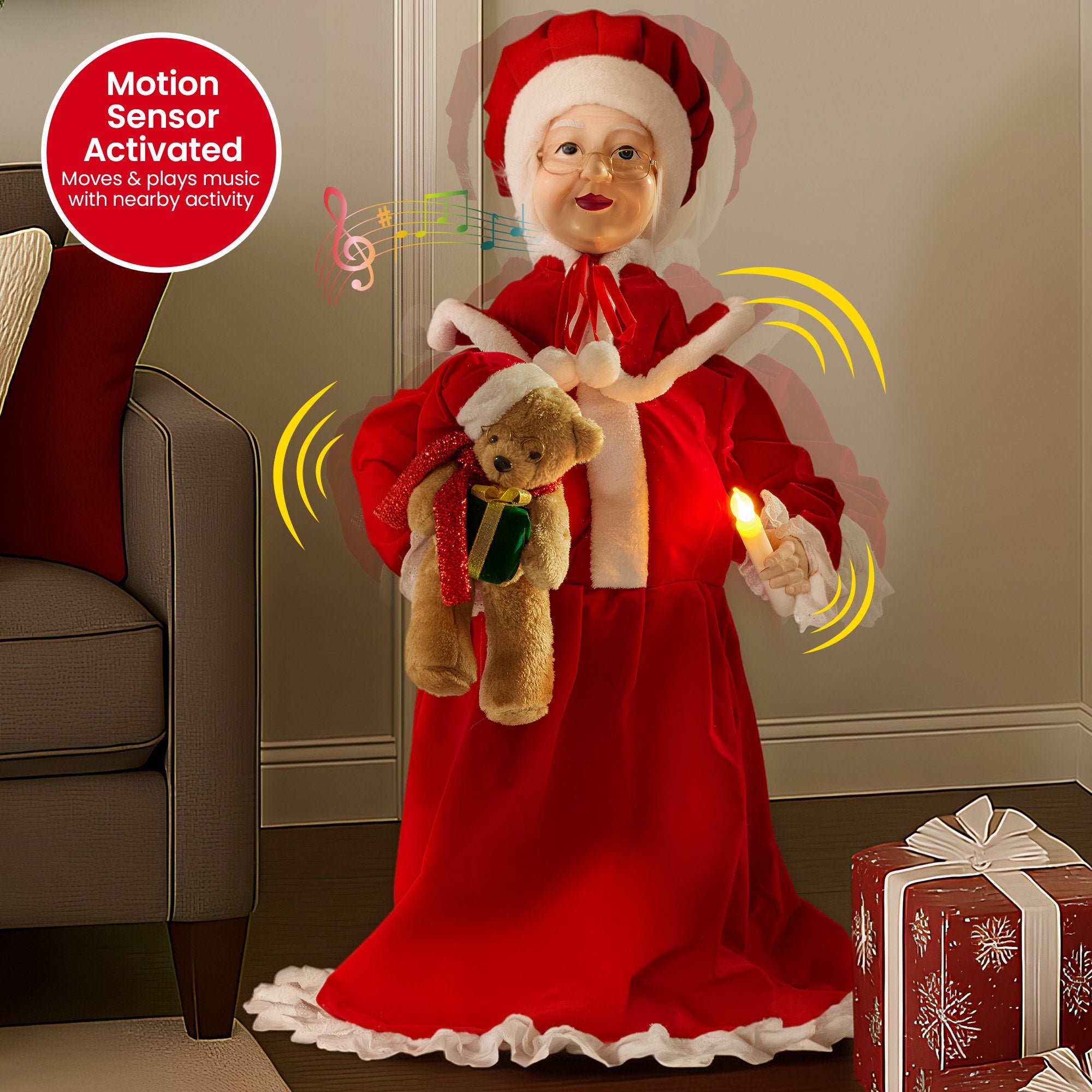 Christabelle 1.1m Musical LED Animated Christmas Mrs Claus Glowing Candle Ornament Decoration