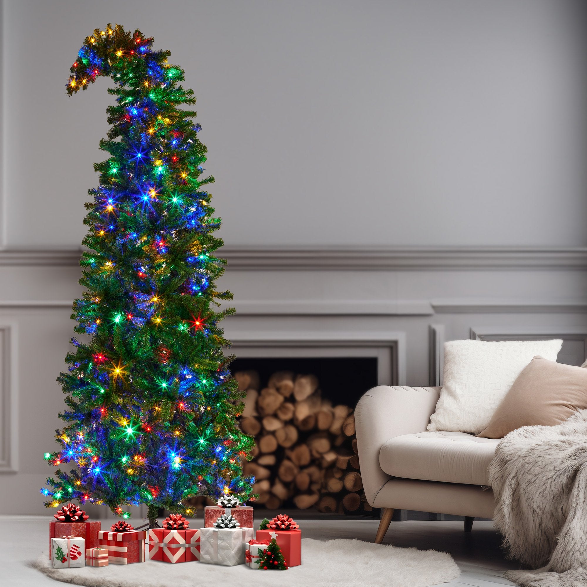 Christabelle Bad Santa 2.3m Curved Multicolour Pre-Lit Christmas Tree with 1240 Tips