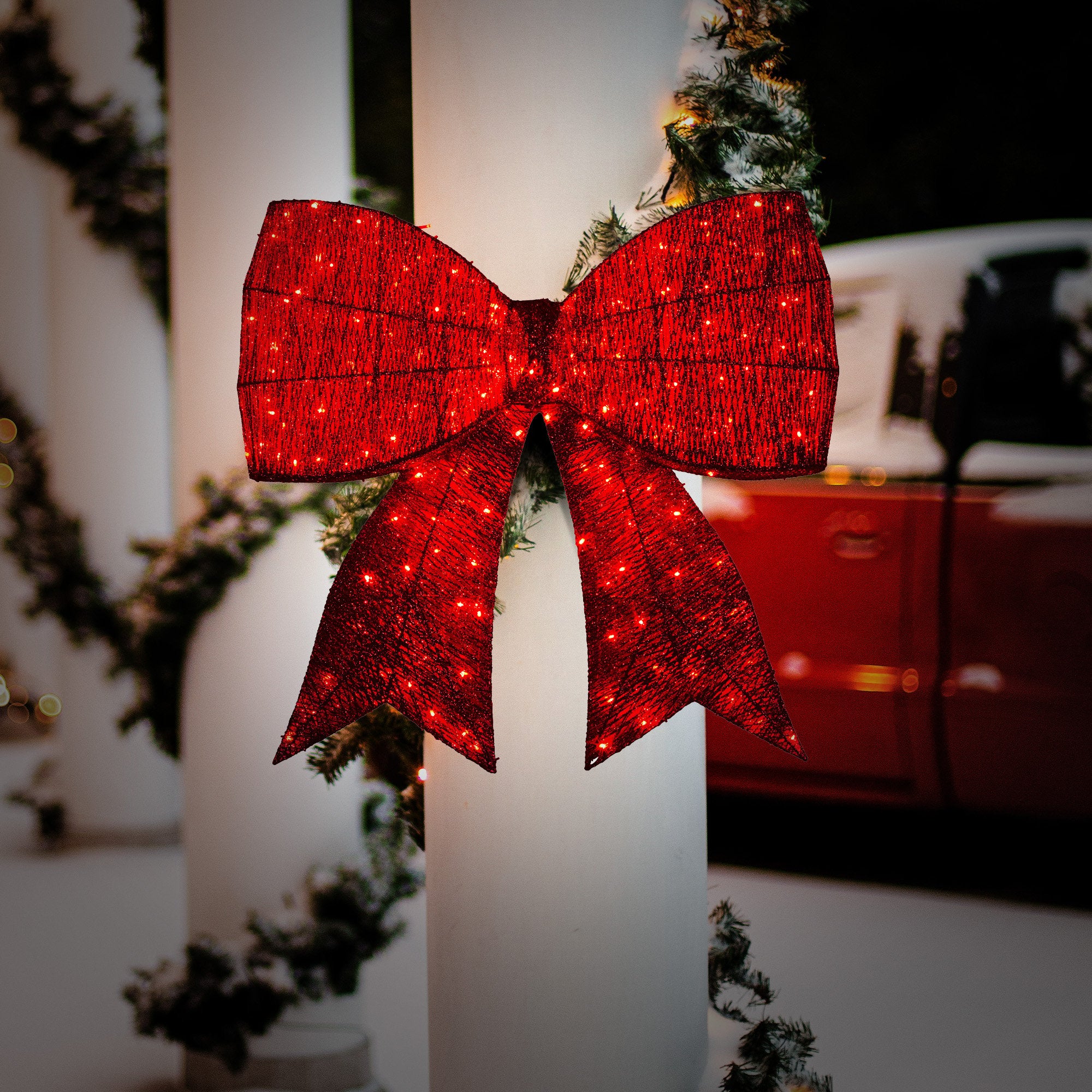 Christabelle Christmas Display Bow 91cm with LED and Twinkle Lights 5 Functions Christmas Festive Decorations Display Big Wired Bow