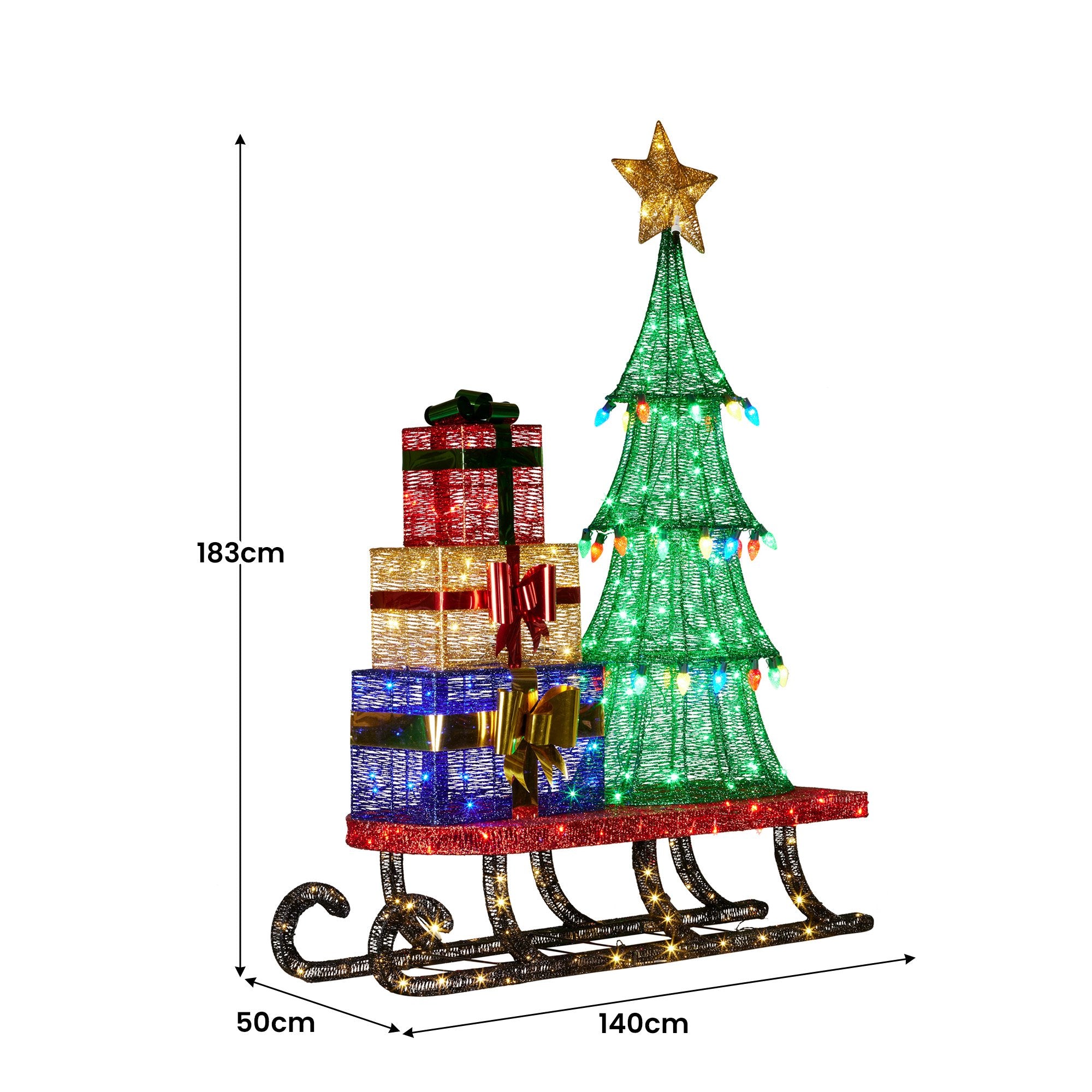 Christabelle Christmas Display Sled 183cm With Tree And Presents Led Lights & C9 Bulbs