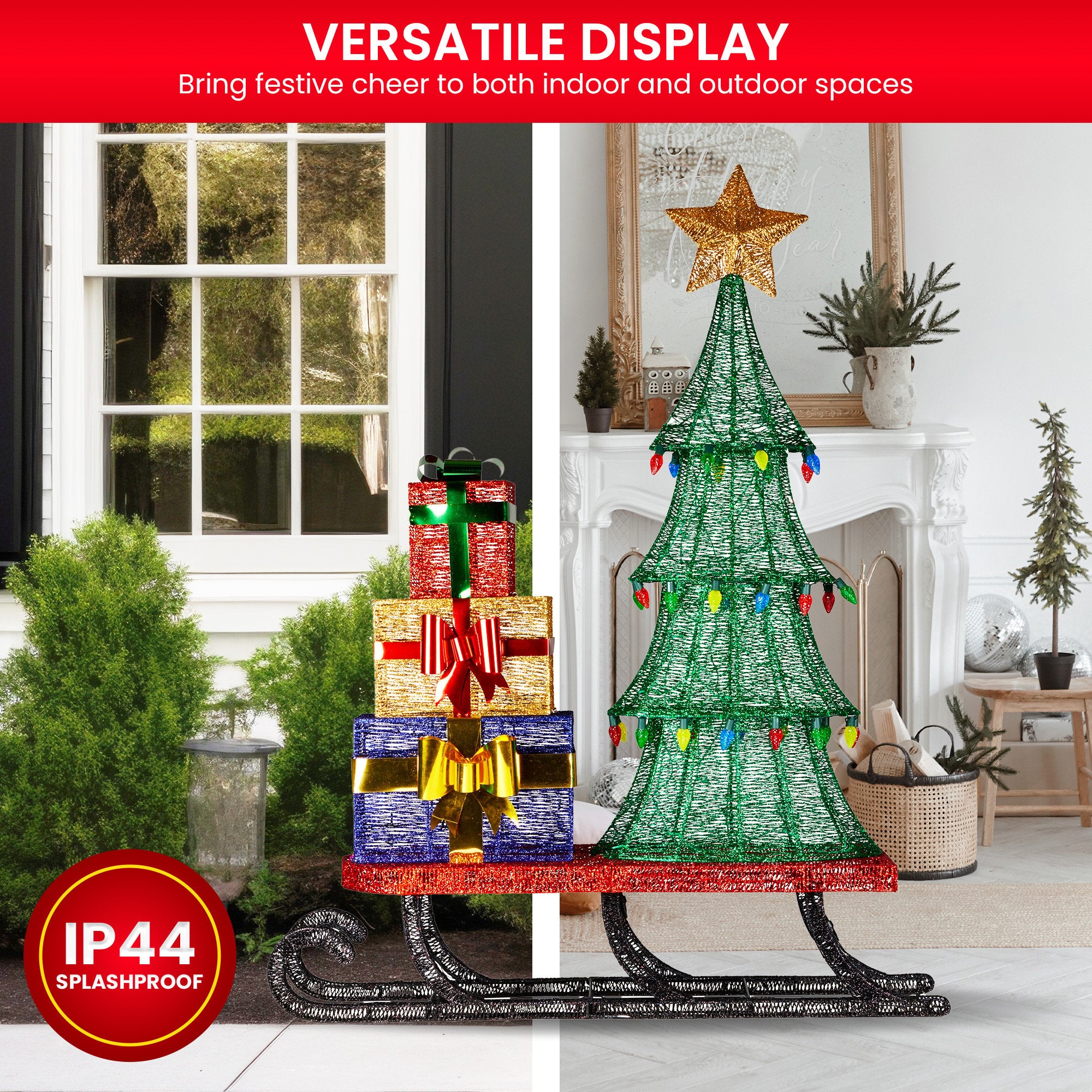 Christabelle Christmas Display Sled 183cm With Tree And Presents Led Lights & C9 Bulbs