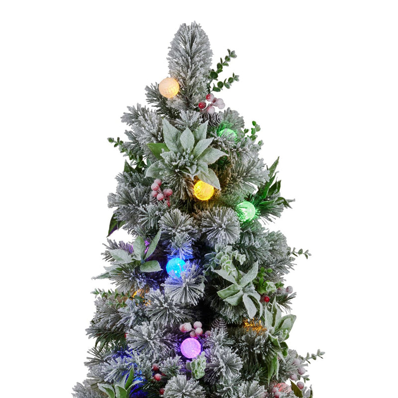 Swishmas Snowy Crown Pine Potted Christmas Tree 1.2m Multicolour Pre-Lit with Snowball Lights