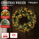 Christabelle 61cm Christmas Wreath Battery-operated Warm White Light Gold Bauble