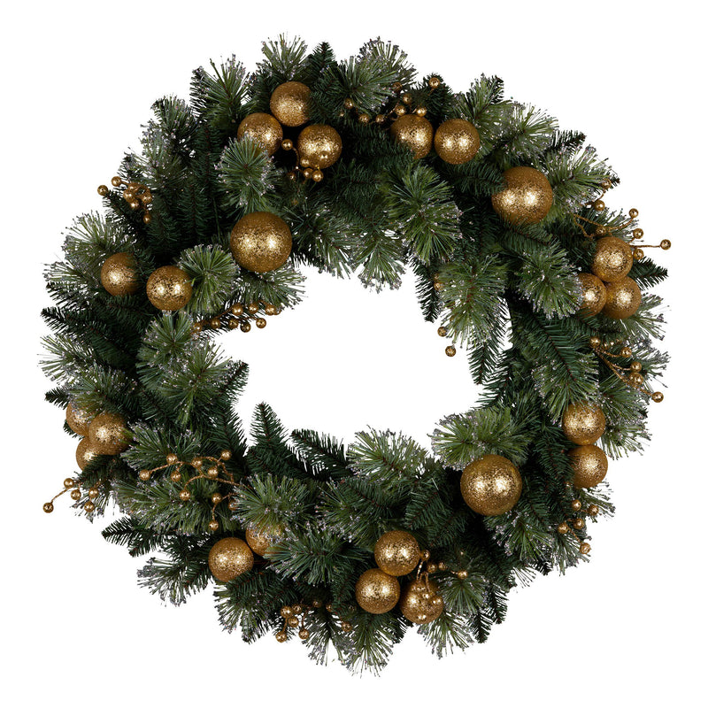 Christabelle 61cm Christmas Wreath Battery-operated Warm White Light Gold Bauble