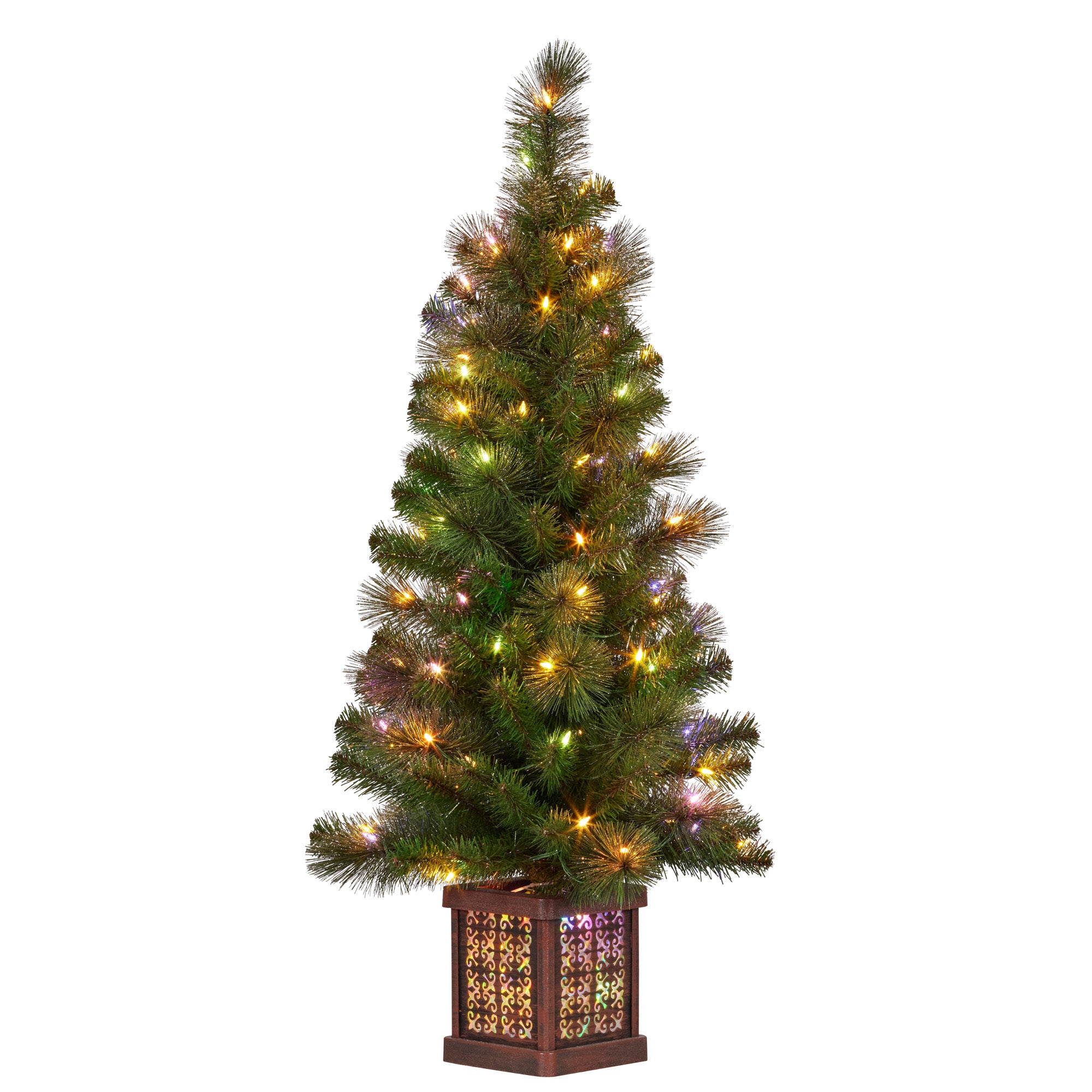 Christabelle 4ft Christmas Tree Glittery Gold Pine Led Multi Lights Xmas Decor