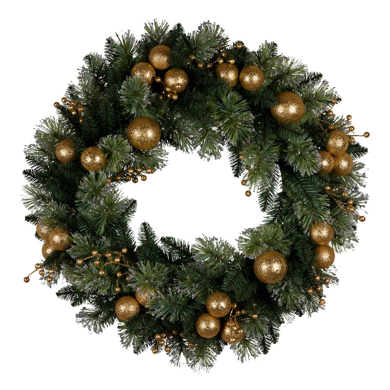 Christabelle 61cm Battery-operated Christmas Wreath Glittery Gold Pine