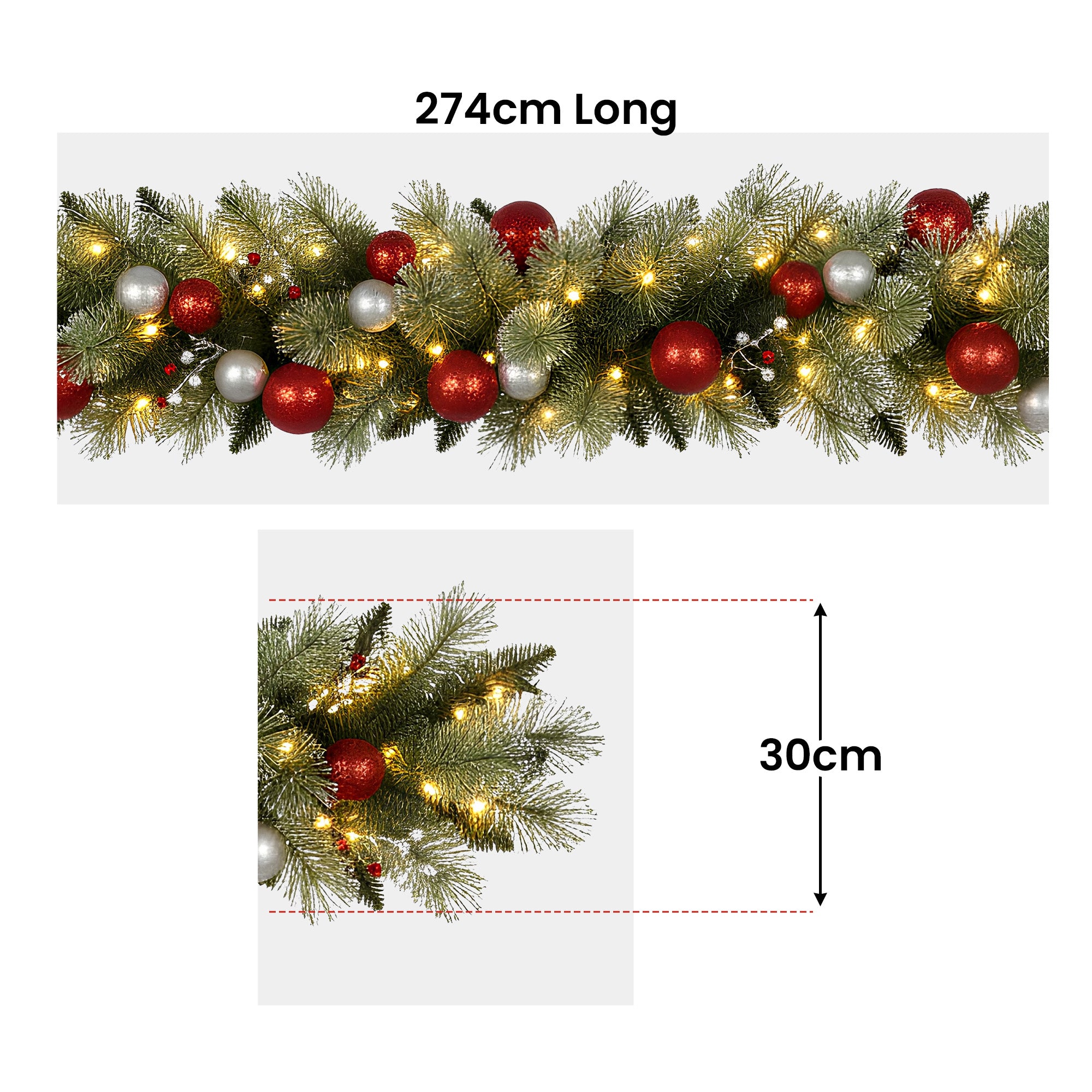 Christabelle 2.7m Christmas Garland with LED Lights and Baubles Mantle Decoration Ornament