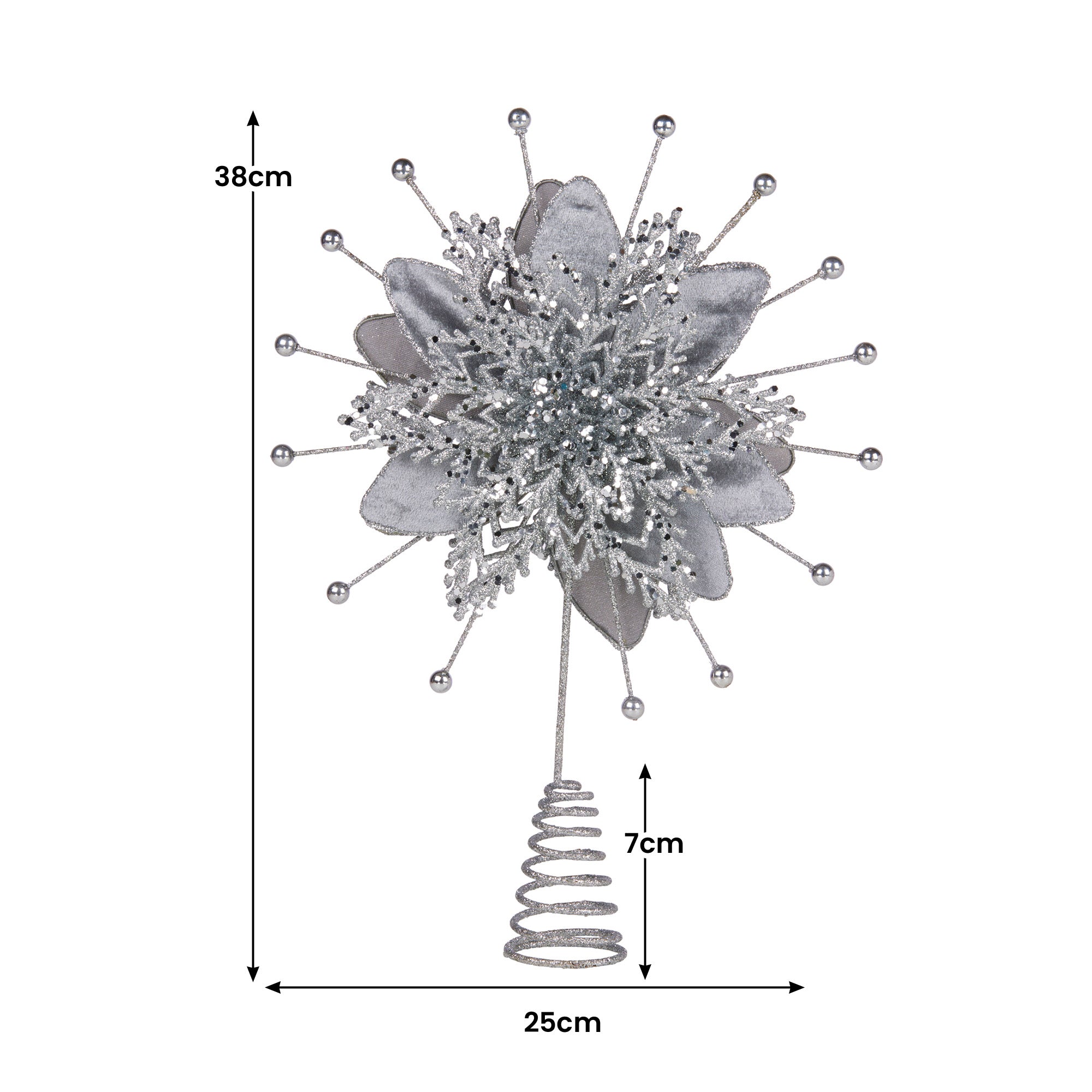 Christabelle Christmas Tree Topper Poinsettia Decoration Ornament Silver Petals