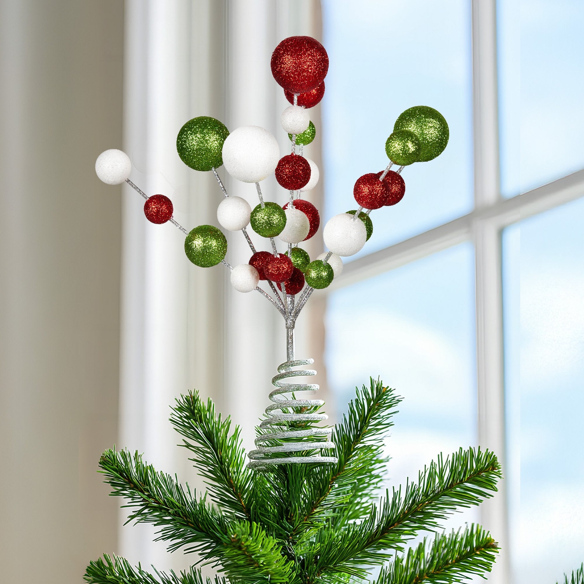 Christabelle Baubles Christmas Tree Topper Festive Glitter Finish Xmas Ornament