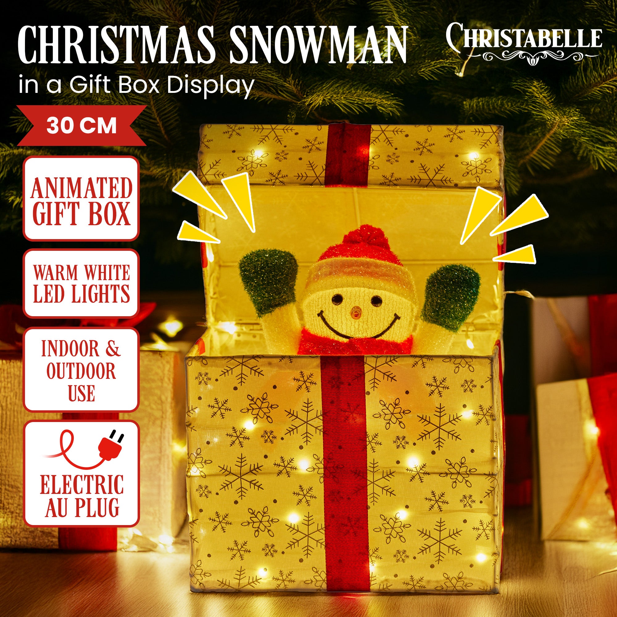 Christabelle Animated Snowman Gift Box Led Christmas Tree Decoration Ornaments