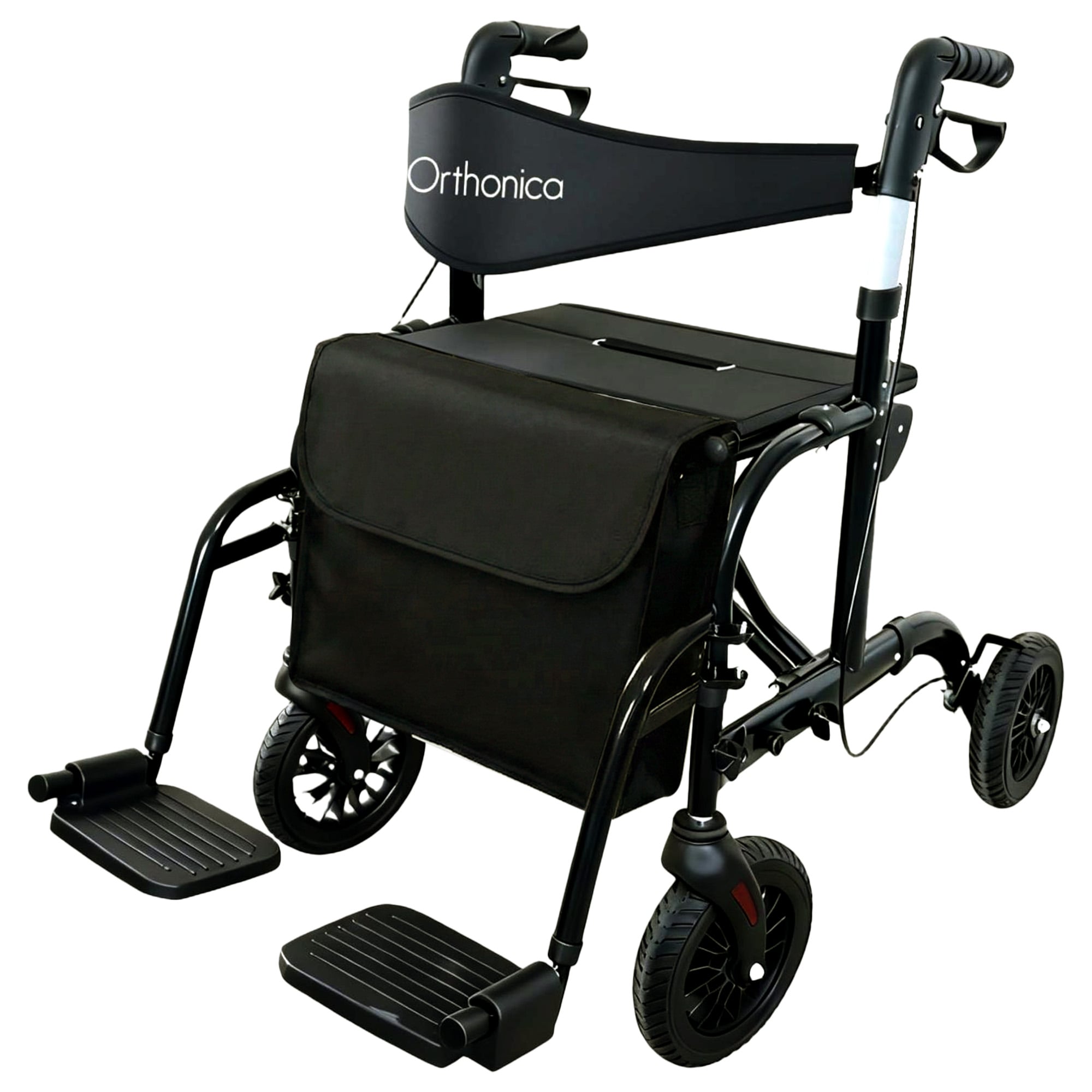 Orthonica 2in1 Foldable Rollator Wheelchair Lightweight Aluminium Walker Transit Chair with Seat & Backrest