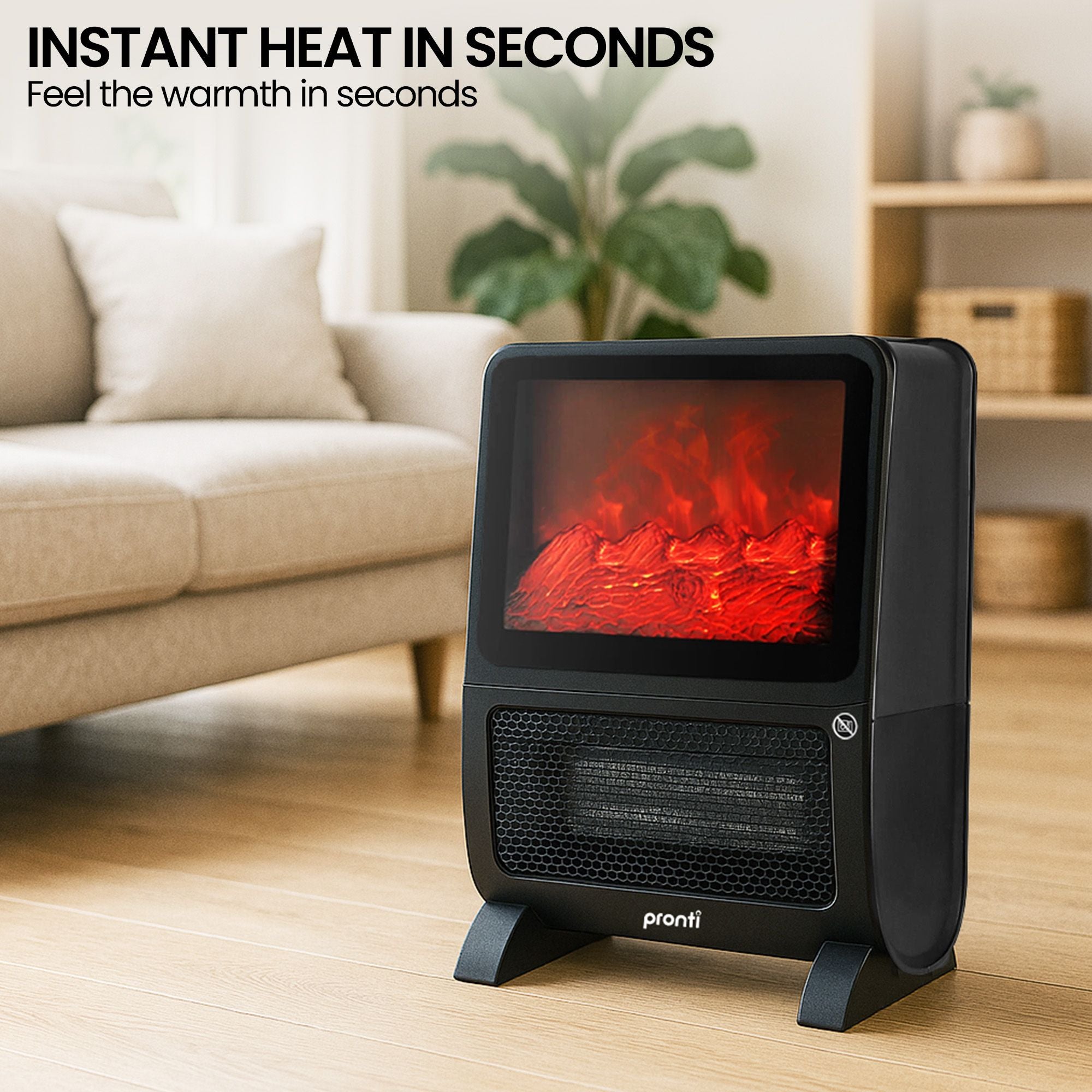 Pronti 2000W PTC Ceramic Electric Portable Space Heater with 3D Flame Effect, Remote Control, Timer & Air Filter