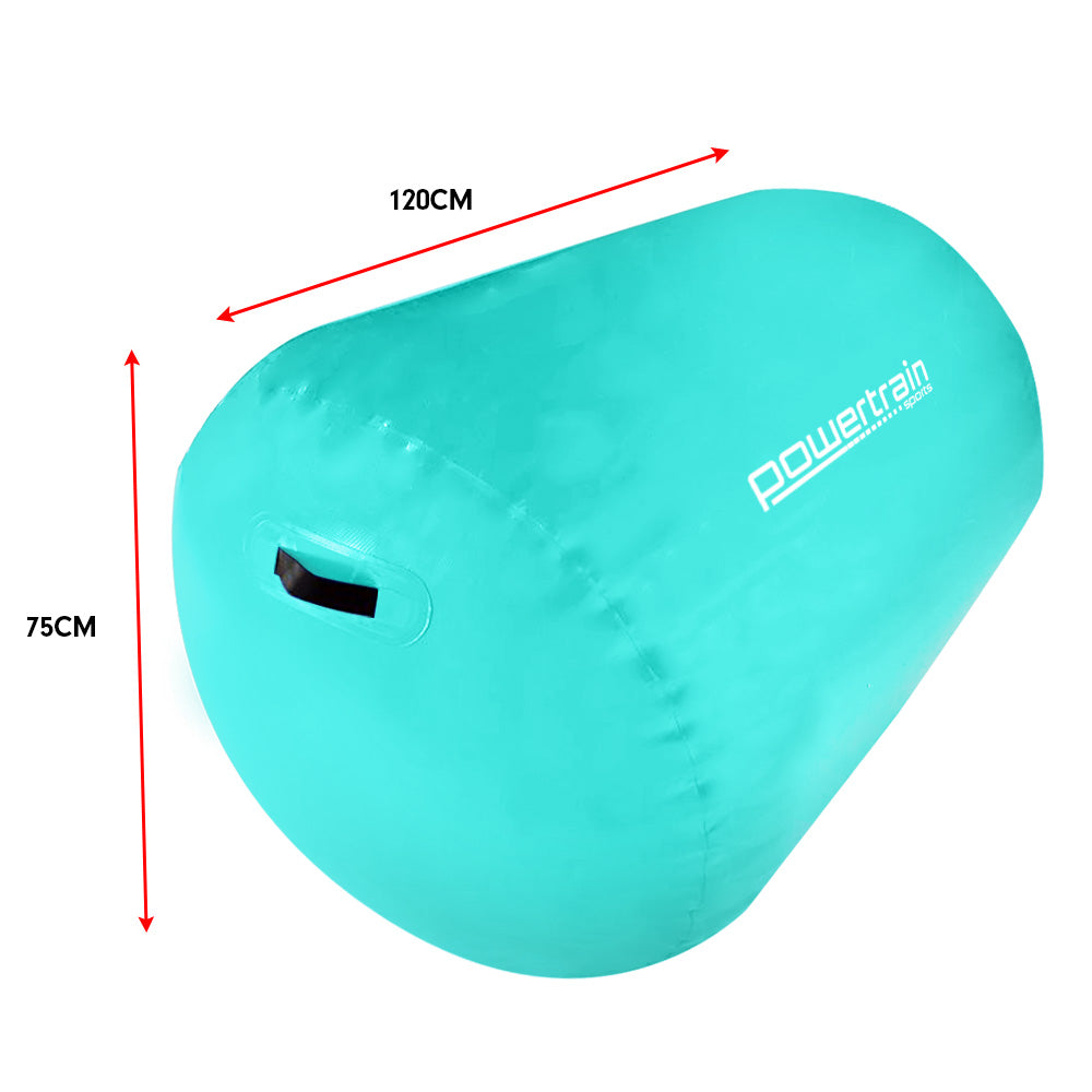 Powertrain Inflatable Air Barrel Gymnastics Roller 120cm x 75cm - Mint Green PVC Tumbling Mat for Flips & Balance