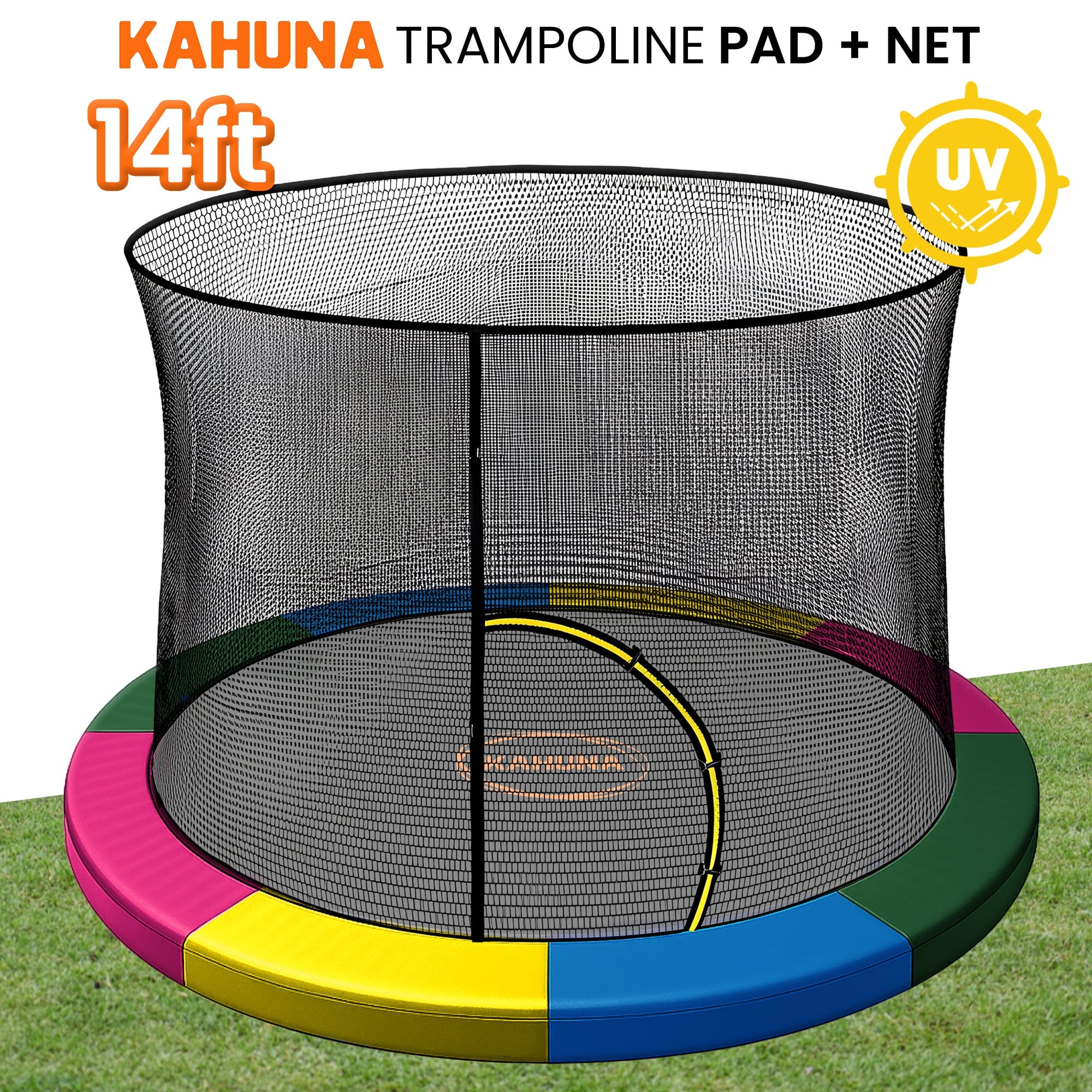 Kahuna 14ft Trampoline Pad and Net - Rainbow