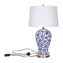 Sarantino Hand-Painted Floral Ceramic Table Lamp with Cotton Drum Shade Bedside Light for Bedroom Living Room