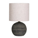Sarantino Ceramic Table Lamp Striped Antique Black Globe Base with Beige Fabric Drum Shade Bedside Nightstand Light
