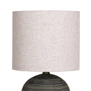 Sarantino Ceramic Table Lamp Striped Antique Black Globe Base with Beige Fabric Drum Shade Bedside Nightstand Light