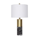 Sarantino Modern Faux Black Marble Table Lamp with Gold Brass Base & White Fabric Drum Shade