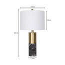 Sarantino Modern Faux Black Marble Table Lamp with Gold Brass Base & White Fabric Drum Shade