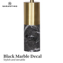 Sarantino Modern Faux Black Marble Table Lamp with Gold Brass Base & White Fabric Drum Shade