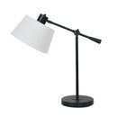 Sarantino Adjustable Black Metal Table Lamp with White Linen Fabric Shade Modern Bedside Desk Reading Light
