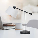 Sarantino Adjustable Black Metal Table Lamp with White Linen Fabric Shade Modern Bedside Desk Reading Light