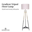 Sarantino Modern Tripod Floor Lamp Gold Black Gradient Standing Light with Linen Drum Shade for Living Room Office
