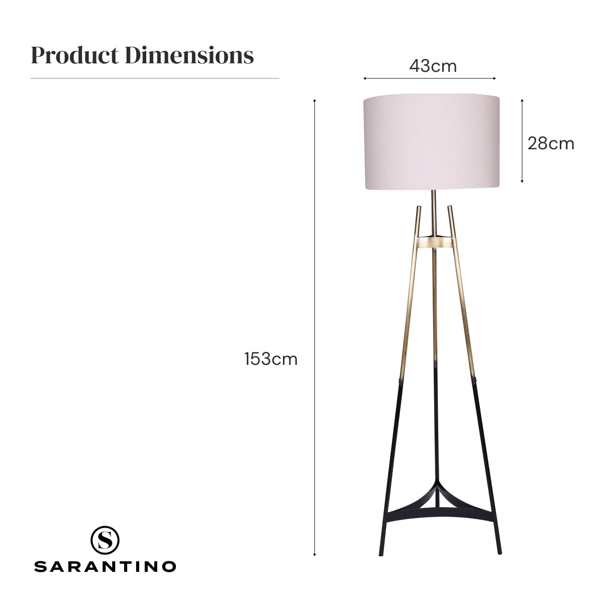 Sarantino Modern Tripod Floor Lamp Gold Black Gradient Standing Light with Linen Drum Shade for Living Room Office