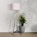 Sarantino Modern Tripod Floor Lamp Gold Black Gradient Standing Light with Linen Drum Shade for Living Room Office