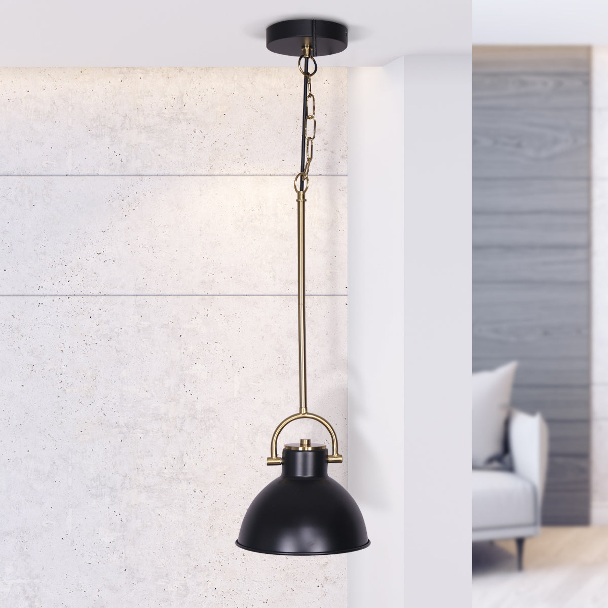 Sarantino Matte Black & Brushed Gold Pendant Light Modern Adjustable Ceiling Fixture for Kitchen Dining Room
