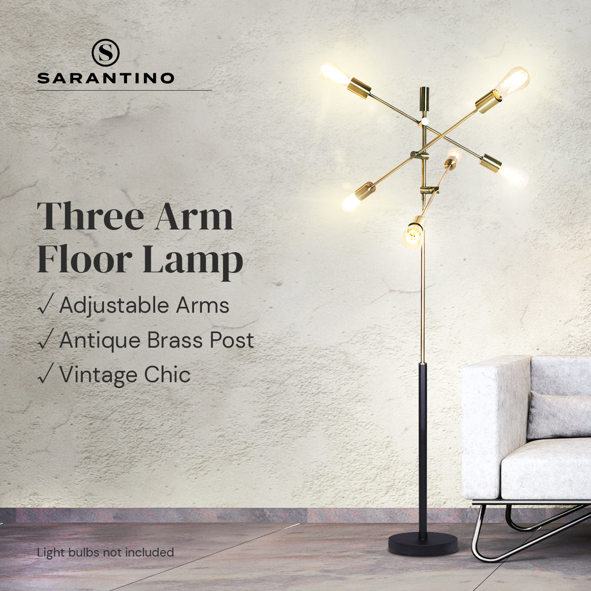 Sarantino 6-Light Antique Brass Sputnik Floor Lamp Modern Metal Adjustable Standing Light for Living Room Bedroom