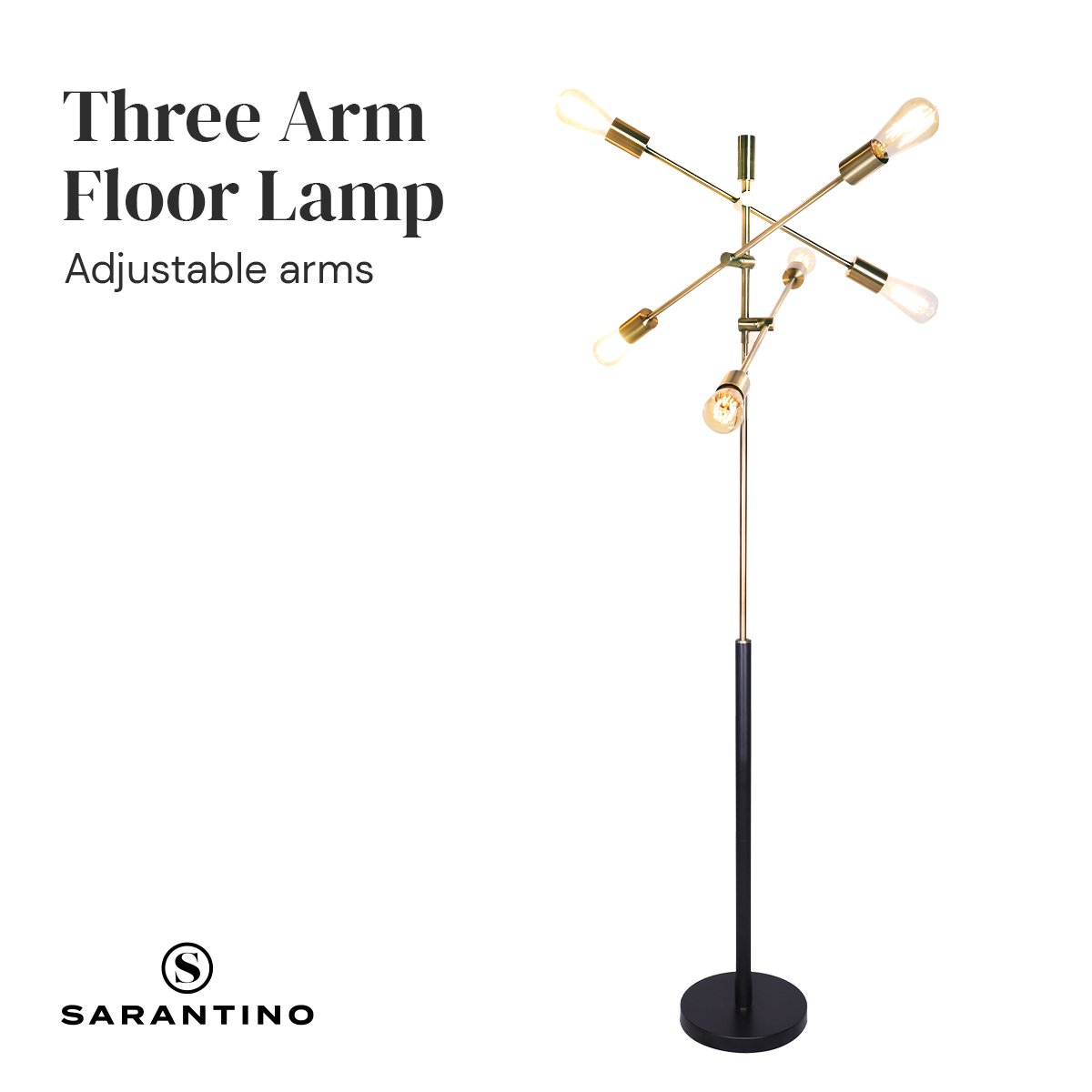 Sarantino 6-Light Antique Brass Sputnik Floor Lamp Modern Metal Adjustable Standing Light for Living Room Bedroom
