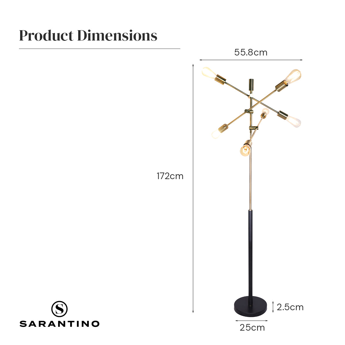 Sarantino 6-Light Antique Brass Sputnik Floor Lamp Modern Metal Adjustable Standing Light for Living Room Bedroom