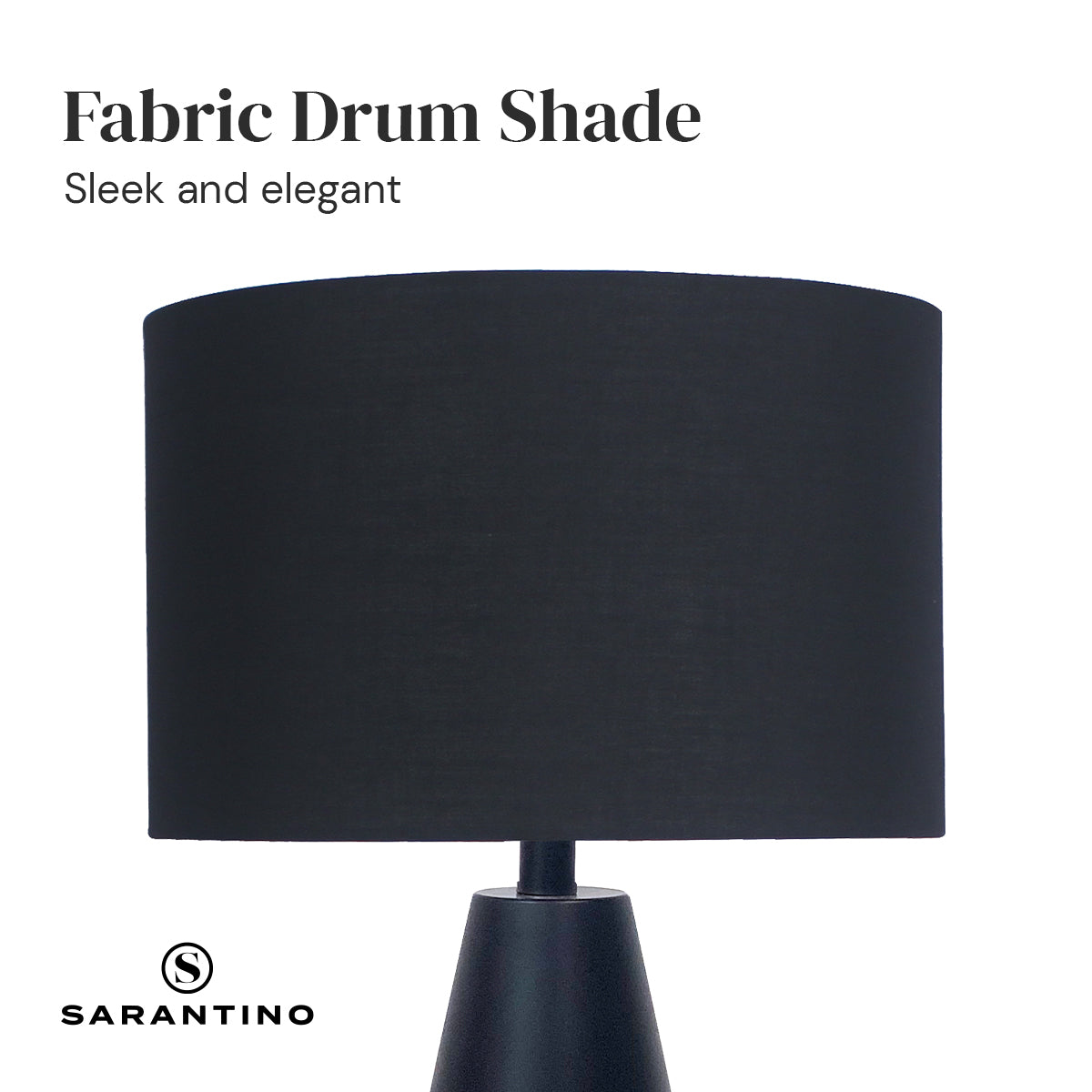Sarantino Black and Gold Metal Table Lamp with Fabric Shade Modern Bedside Desk Light for Living Room Bedroom